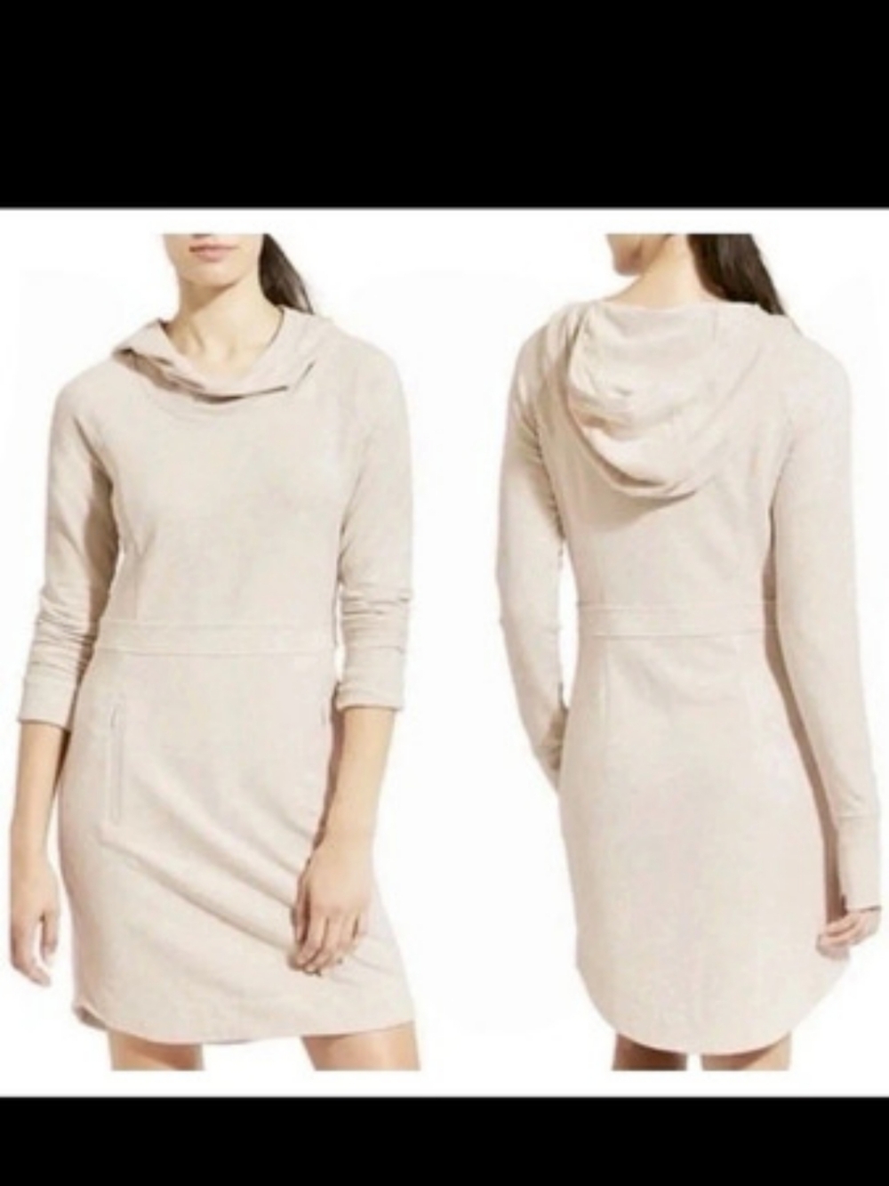 Athleta Power Down Active Hooded Yoga Dress Oatmeal Heather Beige  Thumbhole S